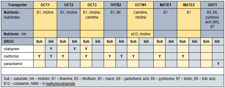 Image of drug-nutrient-transporter matrix for Mrs AC